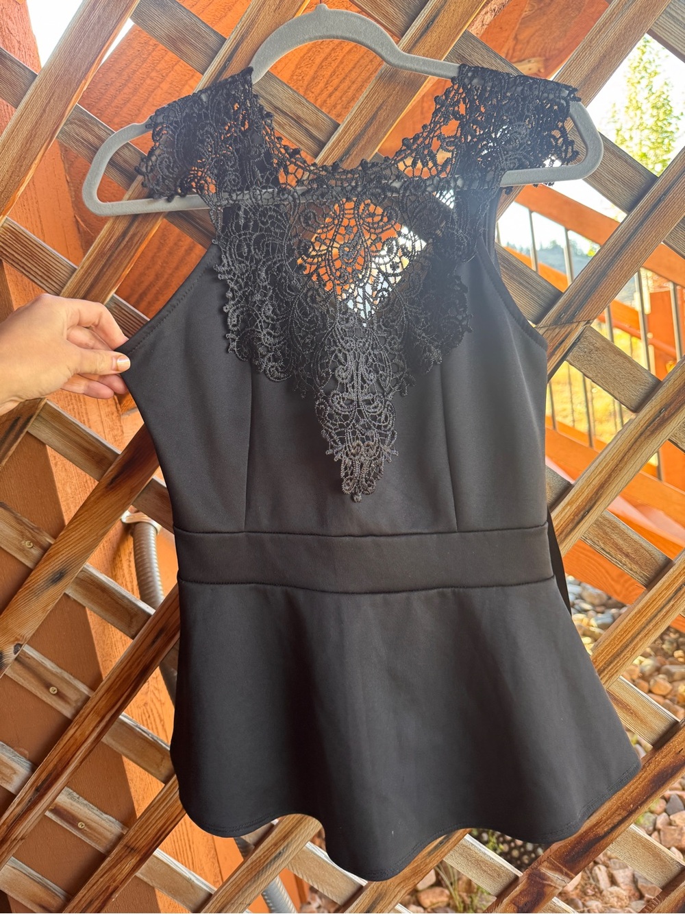 Black Lace-Trim Peplum Dress